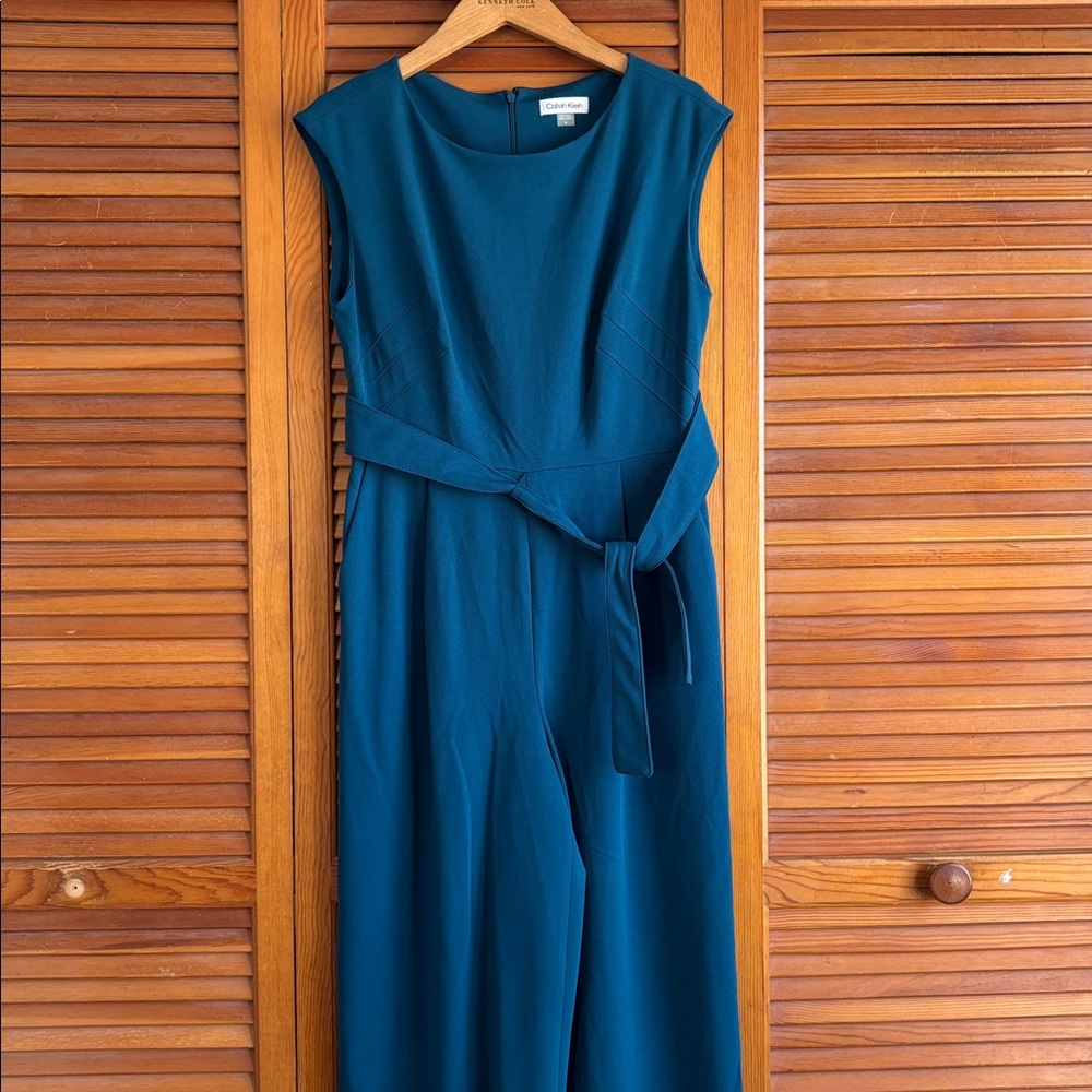 Calvin Klein Green Belted Side Pocket Women's Wide Leg Jumpsuit Size 8 - Picture 4 of 9
